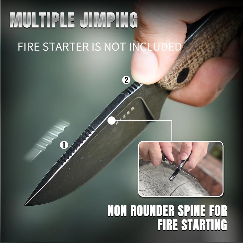 KIZER Hare Fixed Blade Knife with Sheath, 3.14" D2 Steel Blade EDC Hunting Knife with Burlap Micarta and Black G10 Handle, Small Survival Knives, Outdoor Camping Knives for Men Women 1077M3 - Image 4